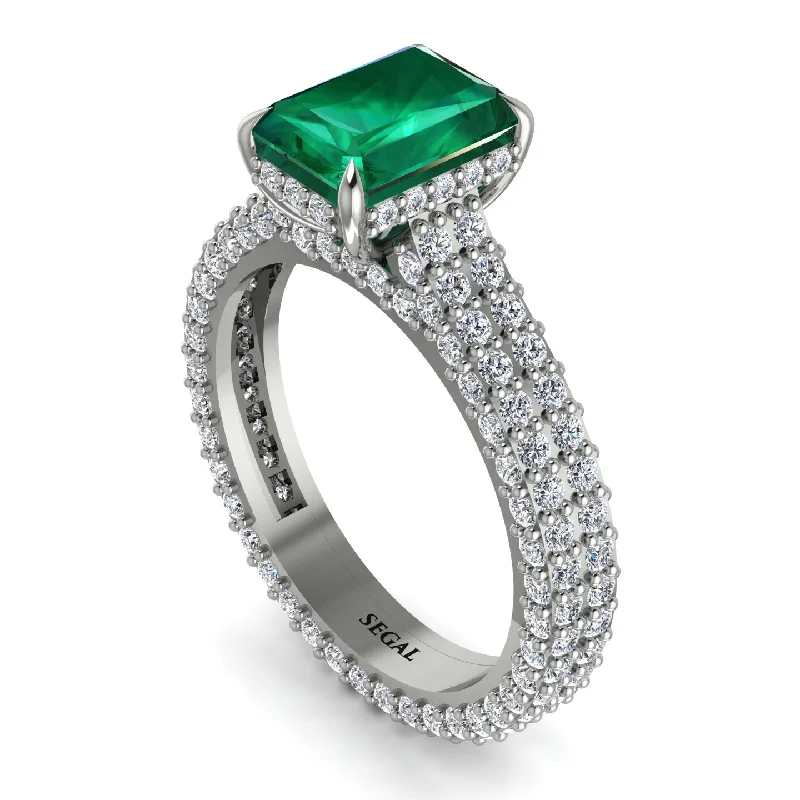 Ladies engagement rings unique styles-Radiant Cut Emerald Pave Engagement Ring - Kenzie No. 6