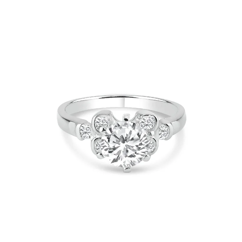 Ladies rings discount offers-Silver 925 Rhodium Plated Clear CZ Bubble Sides Bridal Ring - BGR00722