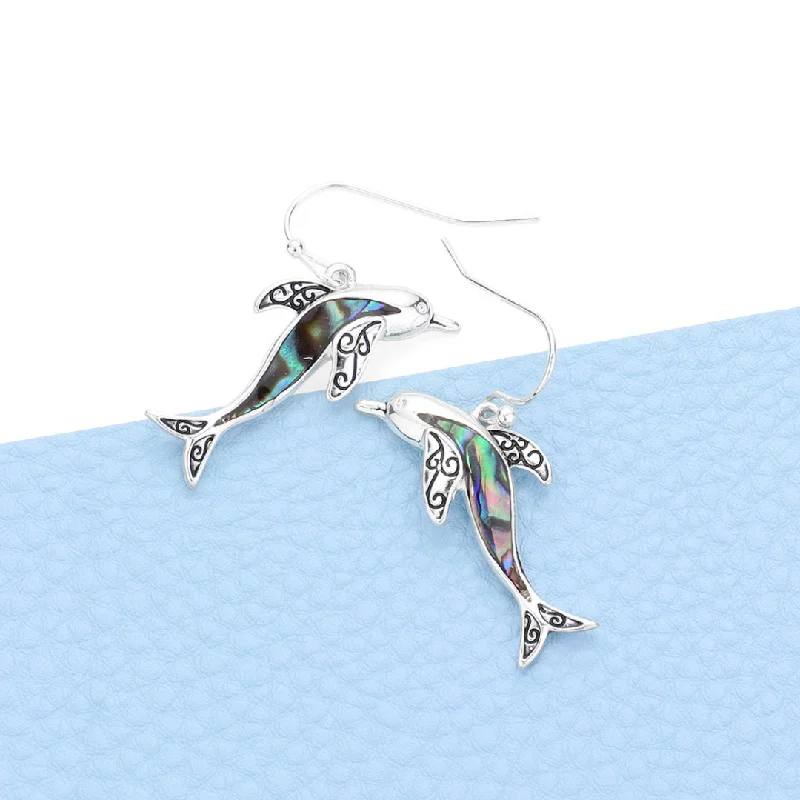 Ladies earrings everyday wear-Abalone Dolphin Earrings