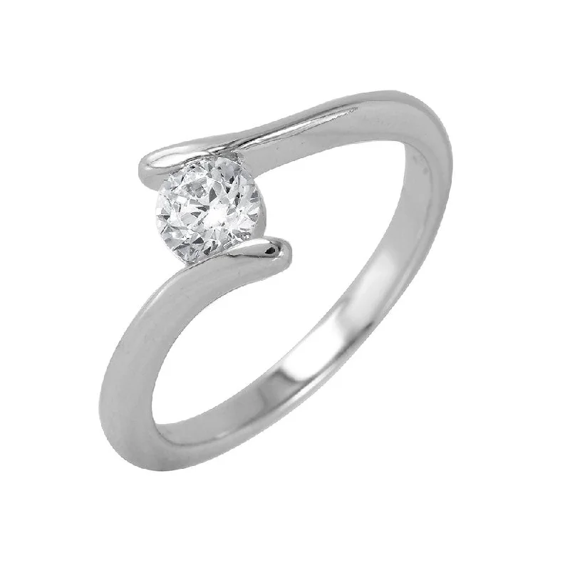 Ladies rings online shopping-Silver 925 Rhodium Plated Single CZ Plain Ring - BGR00854