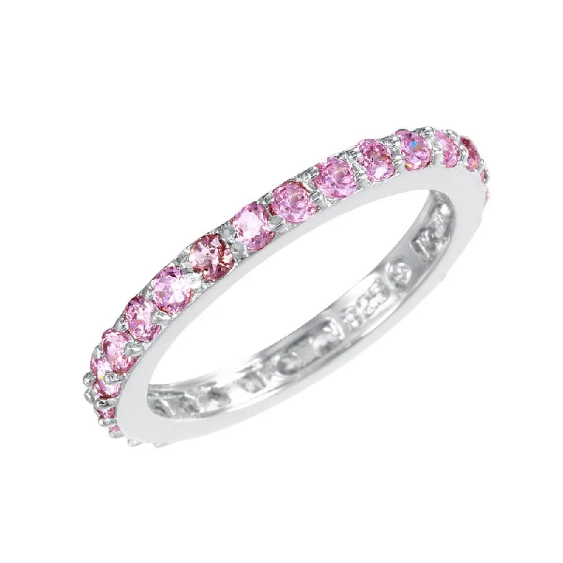 Ladies rings group designs-Silver 925 Rhodium Plated Pink CZ Stackable Eternity Ring - STR00119PNK