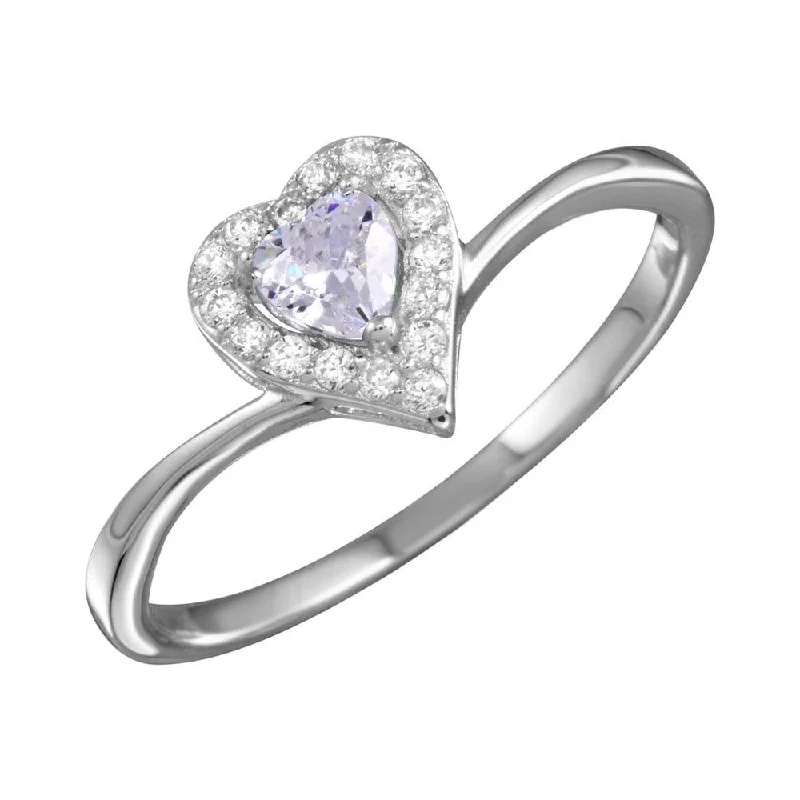 Ladies rings sister sets-Rhodium Plated 925 Sterling Silver Clear Heart Ring with CZ - BGR01153CLR