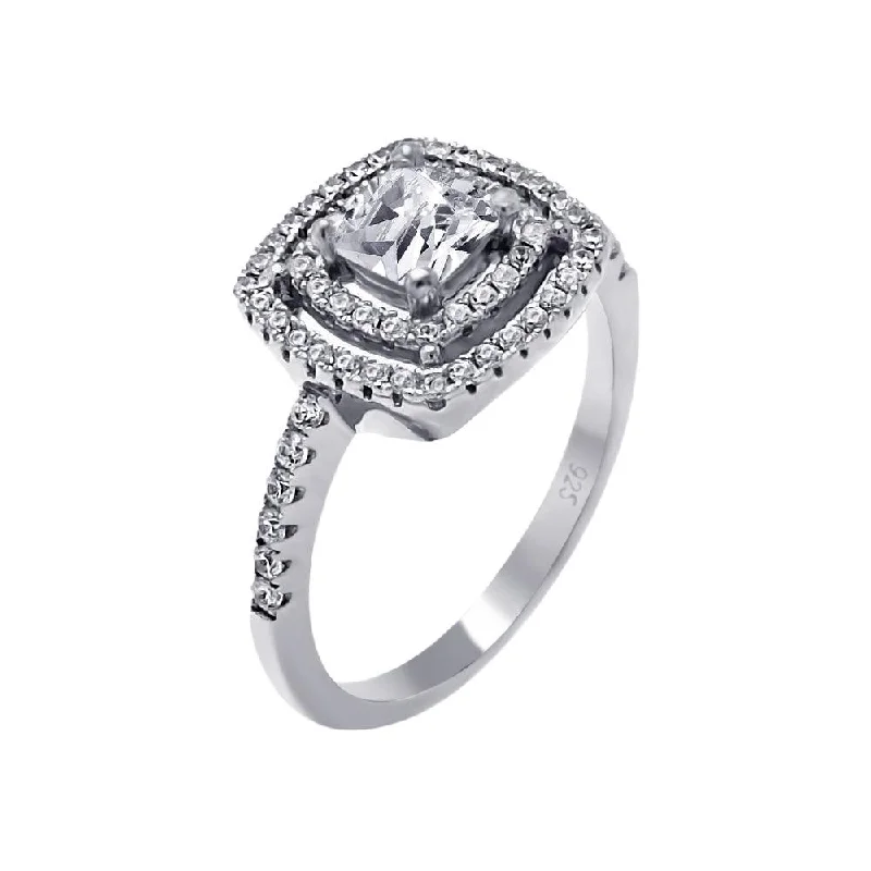 Ladies rings pearl details-Silver 925 Rhodium Plated Micro Pave Clear CZ Multi Layer Square Ring - ACR00063