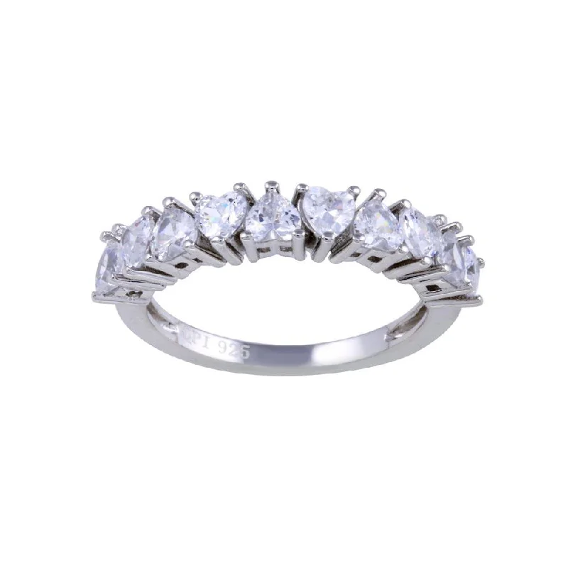 Ladies rings natural stones-Rhodium Plated 925 Sterling Silver Multi Heart CZ Ring  - STR01132RH