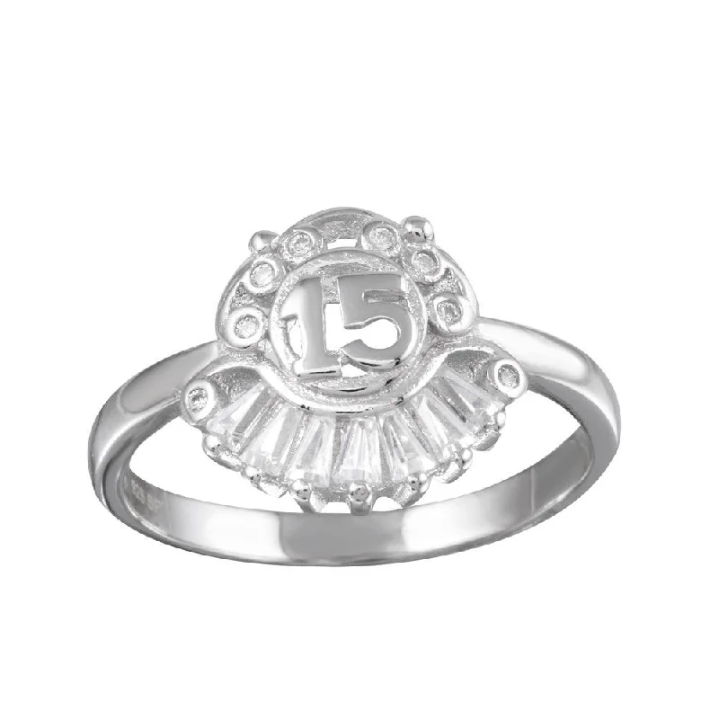 Ladies rings limited editions-Rhodium Plated 925 Sterling Silver 15 Ring with CZ - TMR00005