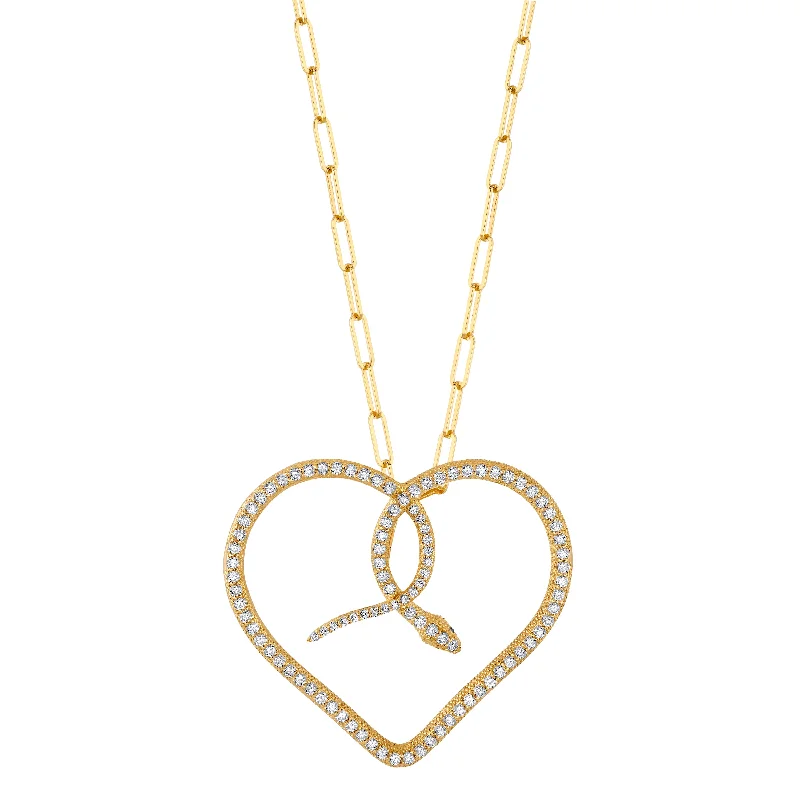 Ladies necklaces birthday surprises-Diamond Snake Heart Necklace