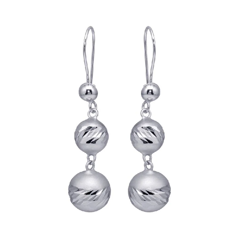 Ladies earrings chandelier trends-Silver 925 Rhodium Plated Three Graduated Dangling Spheres Hook Earrings - DSE00073