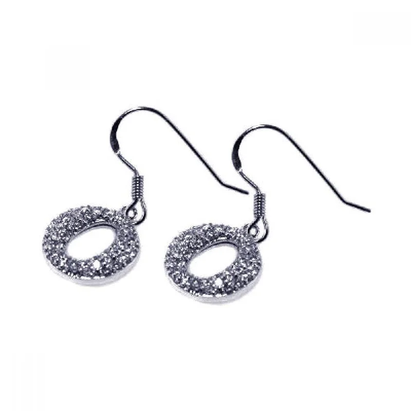 Ladies earrings investment value-Clearance-Silver 925 Rhodium Plated Round Oval CZ Dangling Hook Earrings - STE00245