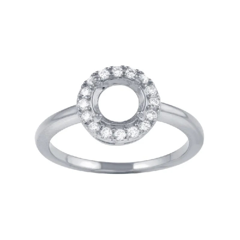 Ladies rings creative designs-Rhodium Plated 925 Sterling Silver Clear CZ Round Mounting Ring - BGR01333