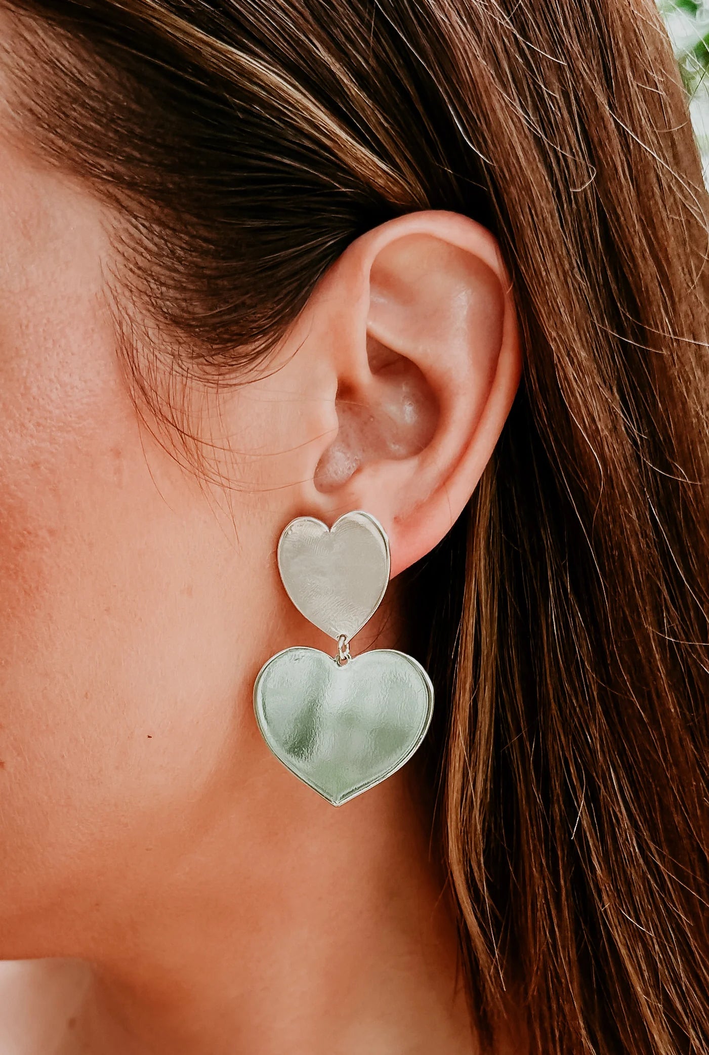 Ladies earrings store locations-Double Heart Earrings - Silver