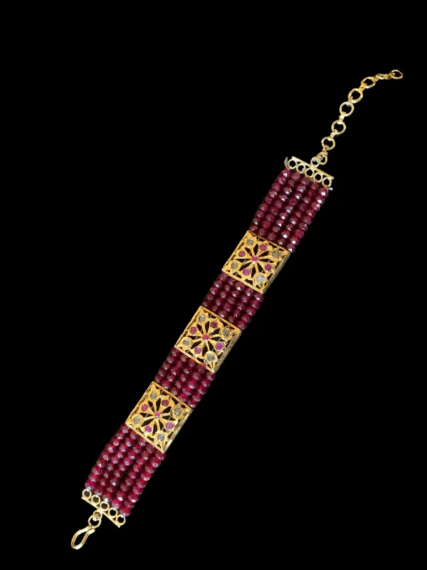 Ladies bracelets classic designs-B75 ruby gold plated bracelet ( SHIPS IN 4 WEEKS )