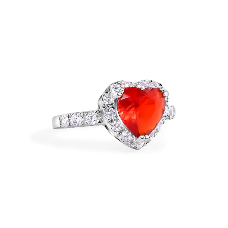 Ladies rings sapphire stones-Silver 925 Rhodium Plated Red Cluster CZ Heart Bridal Ring - STR00698RED