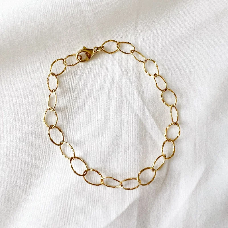 Ladies bracelets modern appeal-London Hammered Paperclip Chain Bracelet Gold Filled