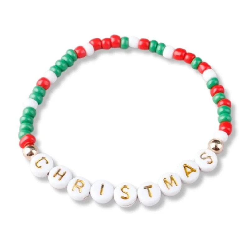 Ladies bracelets Christmas designs-Christmas Holiday Beaded Friendship Stretch Bracelets