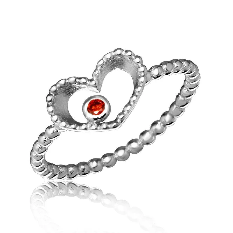 Ladies rings gothic appeal-Silver 925 Rhodium Plated Open Heart Ring with Red CZ - STR01055