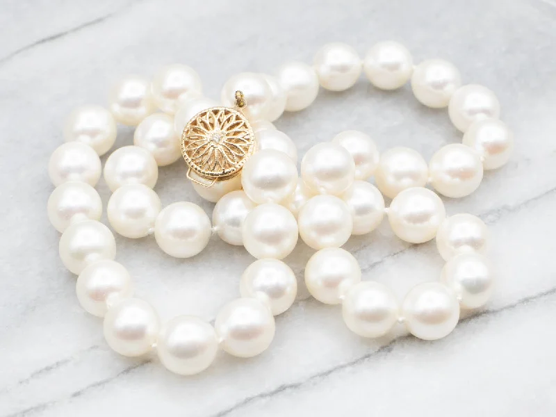 Ladies necklaces everyday wear-Big White Pearl Beaded Necklace with Diamond Clasp