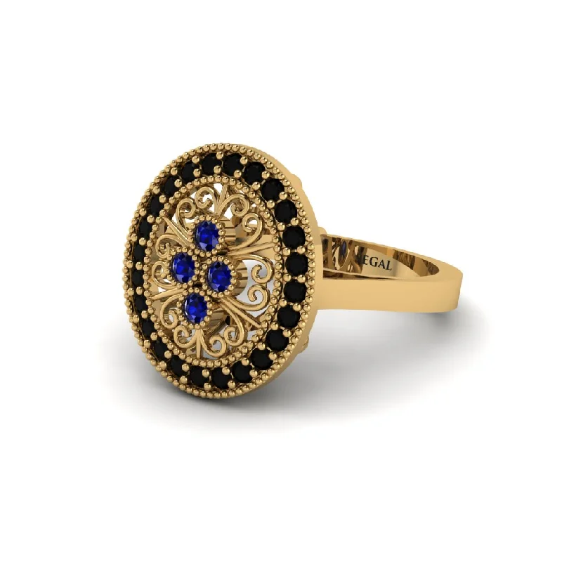 Ladies engagement rings affordable finds-Sapphire Vintage Victorian Floral Halo Engagement Ring - Nina No. 43