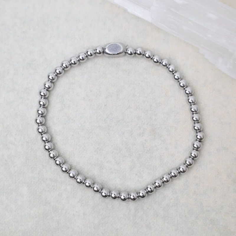 Ladies bracelets ethnic patterns-4mm Plain Ball Bracelet in Stainless Steel