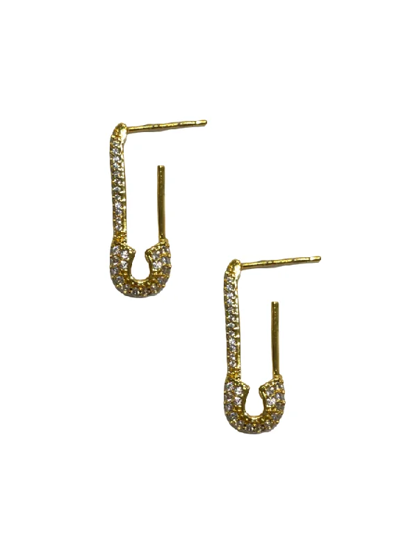 Ladies earrings sister sets-Safety Pin Earrings - Gold