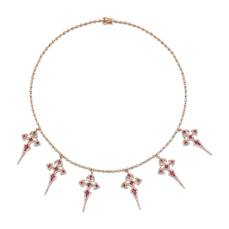 Ladies necklaces punk vibes-Multiple Cross Ruby Diamond Necklace