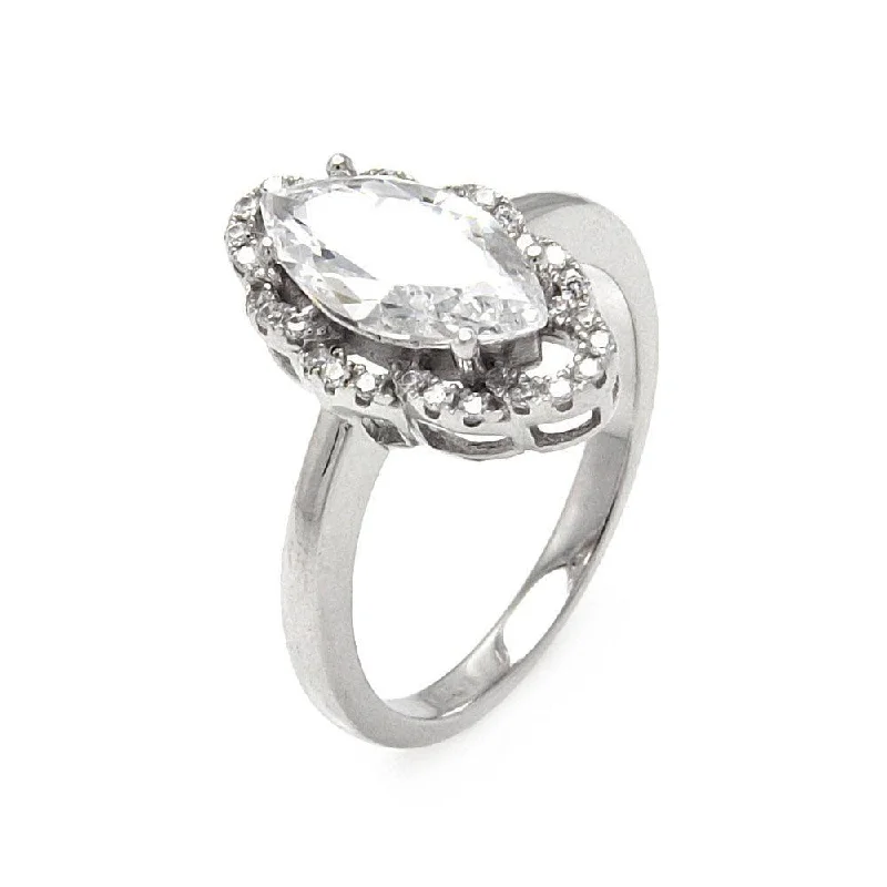 Ladies rings top brands-Silver 925 Rhodium Plated Micro Pave Clear CZ Marquise Ring - ACR00060