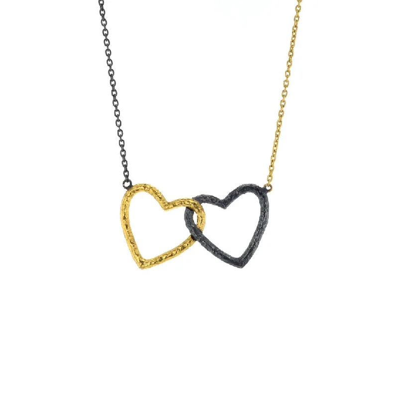 Ladies necklaces wedding styles-Hammered Interlocking Open Heart Necklace