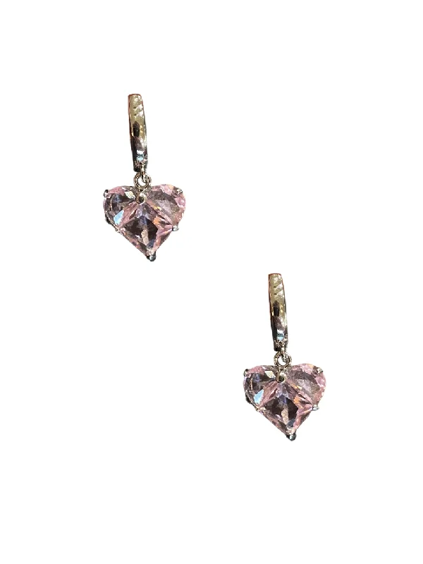 Ladies earrings natural stones-Silver Love Heart Earring - Pink