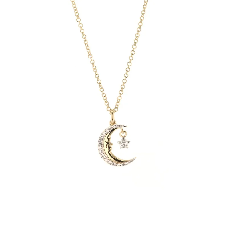 Ladies necklaces floral designs-0.07 ctw Diamond Moon & Star Necklace