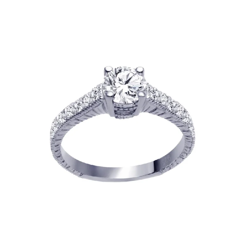 Ladies rings party wear-Silver 925 Rhodium Plated Pave Round Center CZ Ring - ACR00016