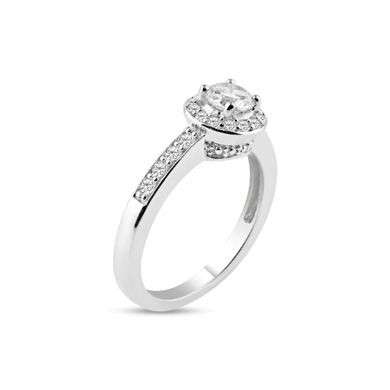 Ladies rings sister sets-Silver 925 Rhodium Plated Pave Clear Cluster CZ Ring - ACR00012