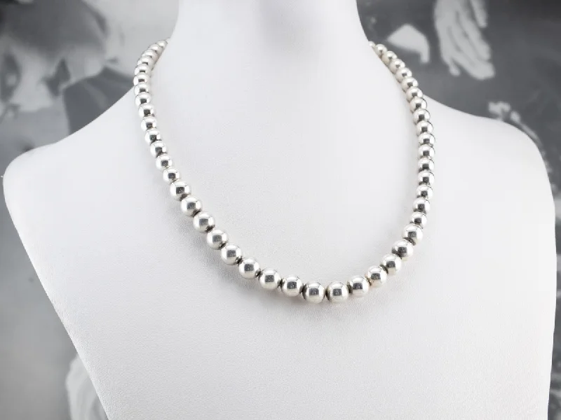 Ladies necklaces classic designs-Sterling Silver Graduated Beaded Ball Necklace