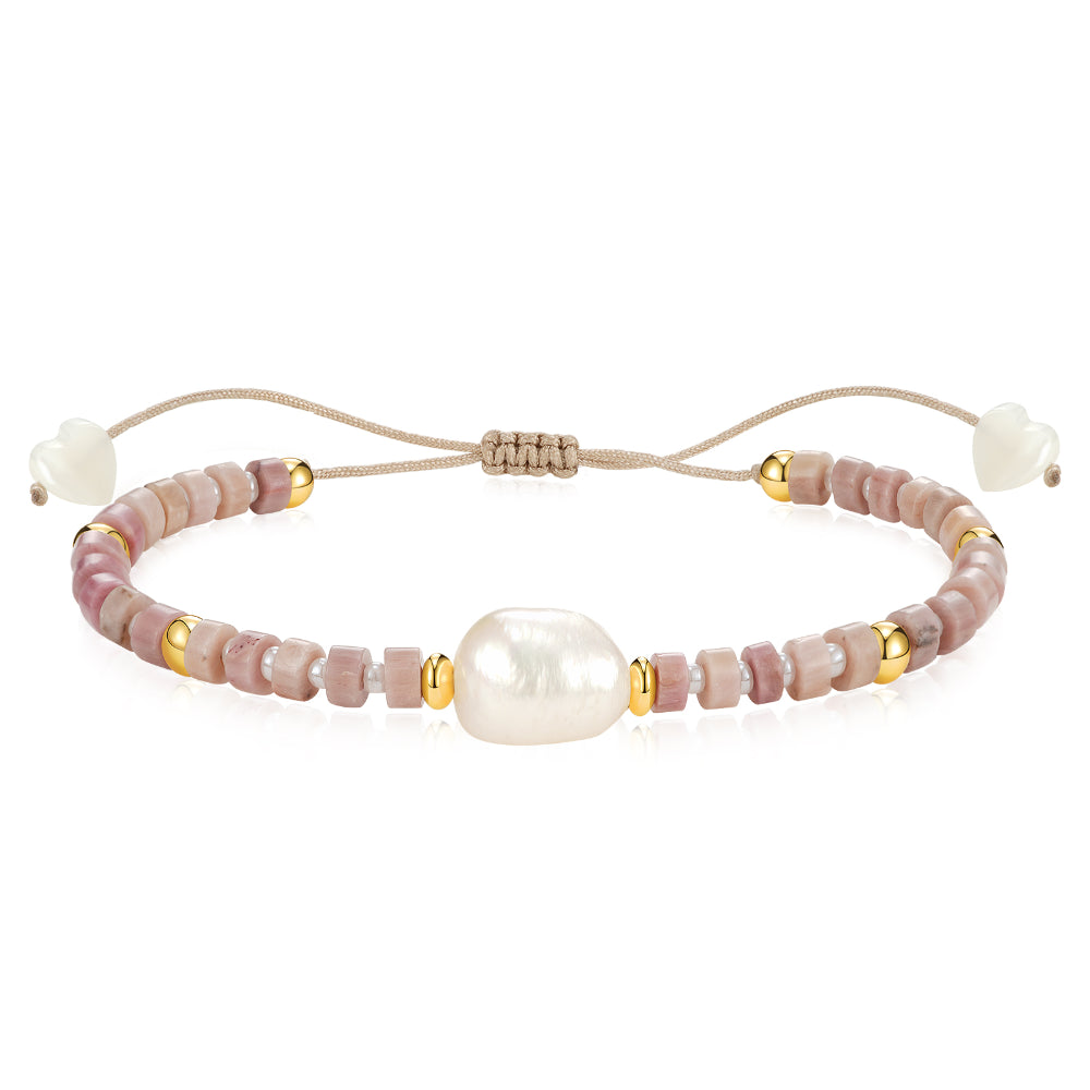 Ladies bracelets investment value-Adjustable Healing Crystal Bracelet Natural Rhodochrosite Gemstones Beads with Irregular Pearl