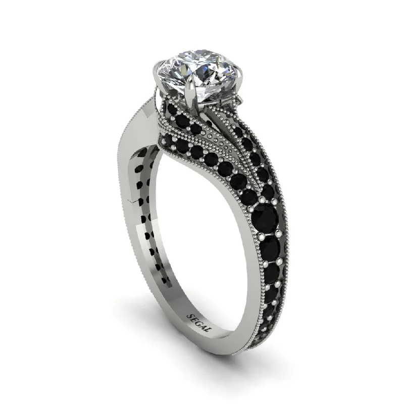 Ladies engagement rings luxurious looks-Black Diamond 14K Gold Pave Engagement Ring - Magnolia No. 33