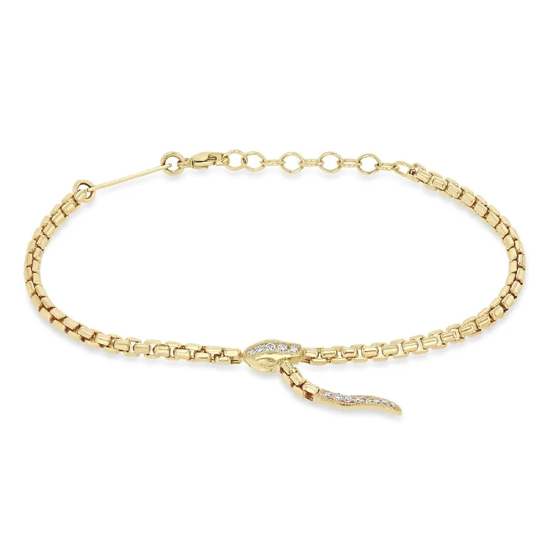 Ladies bracelets party glamour-14k Gold Pavé Diamond Serpent Box Chain Bracelet