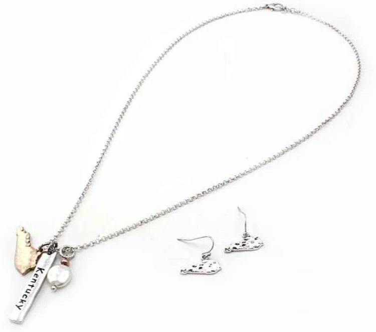 Ladies earrings classic designs-Tri-Tone Freshwater Pearl Kentucky state Necklace w/earrings