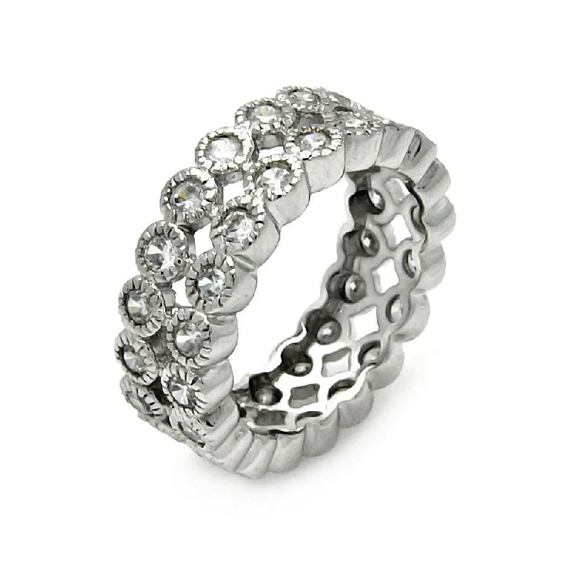 Ladies rings Christmas designs-Clearance-Silver 925 Rhodium Plated 2 Row CZ Eternity Ring - STR00118