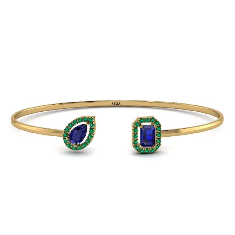 Ladies bracelets matching sets-Geometric Pearl And Emerald Sapphire Bracelet - Catherine No. 28