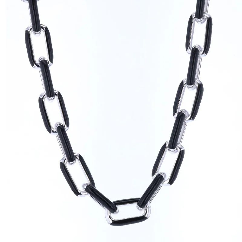 Ladies necklaces customer reviews-Sterling Silver & Dark Enamel Link Necklace