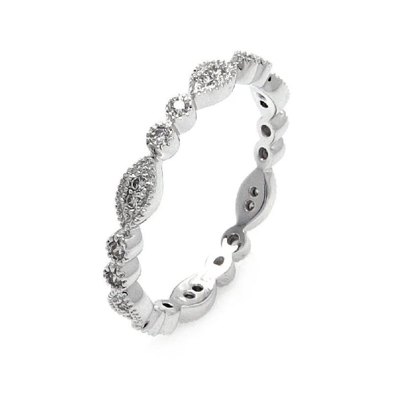 Ladies rings cute accents-Silver 925 Rhodium Plated Clear Round and Marquise CZ Stackable Eternity Ring - BGR00537