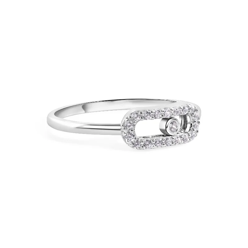 Ladies rings minimalist charm-Rhodium Plated 925 Sterling Silver Oval Fidgeting Clear CZ 1.8mm Ring - GMR00404