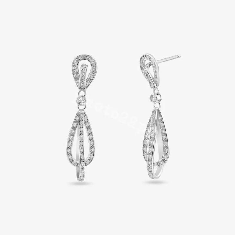 Ladies earrings sentimental value-Clearance-Silver Rhodium 925 Plated Micro Pave Clear Open Teardrop CZ Dangling Earrings - ACE00016CLR