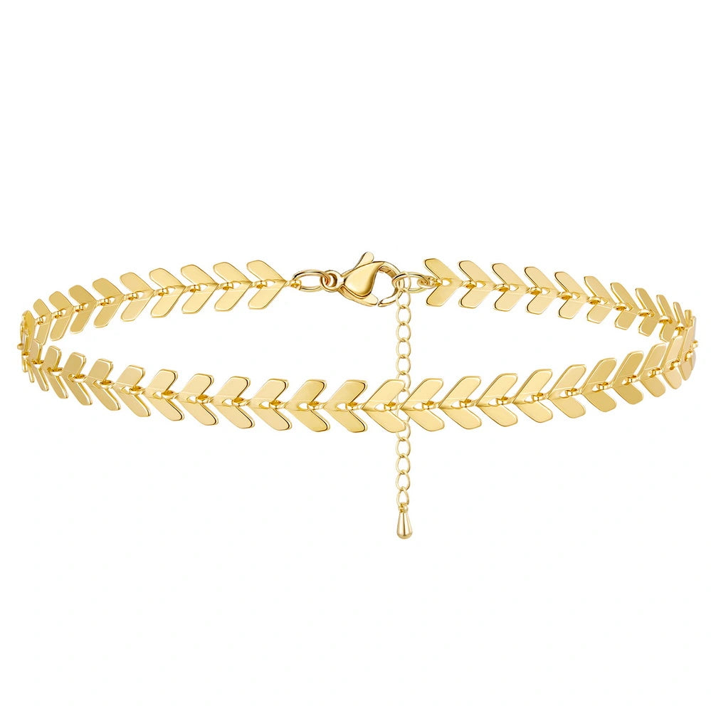 Ladies bracelets fashion trends-Dainty 14k Gold Adjustable Ankle Bracelets- Fishbone