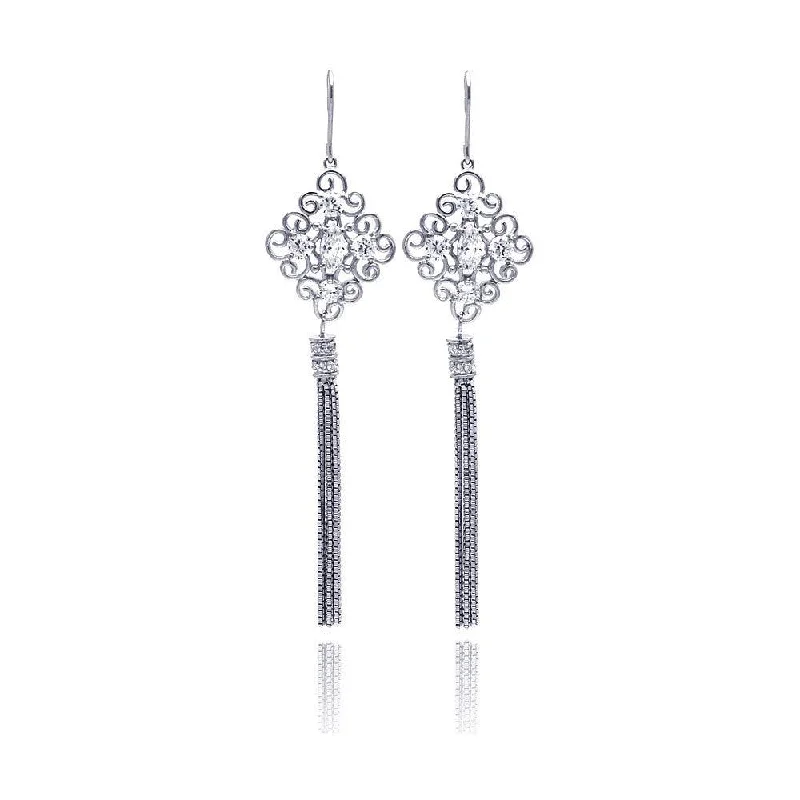 Ladies earrings anniversary picks-Clearance-Silver 925 Rhodium Plated Chandelier CZ Multi Strand Dangling Earrings - STE00180