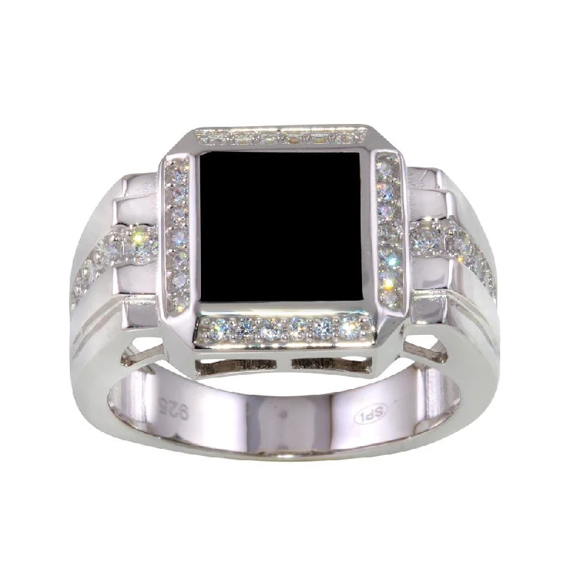 Ladies rings price range-Rhodium Plated 925 Sterling Silver Square Ring with CZ - GMR00253