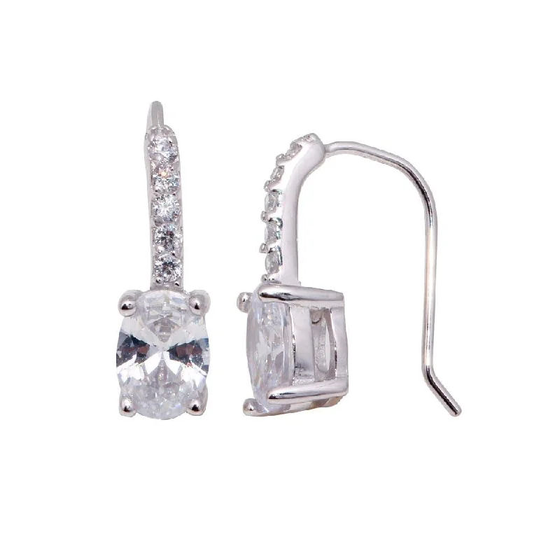 Ladies earrings matching pairs-Silver 925 Rhodium Plated Square Round Cut CZ Hook Earrings - STE00186