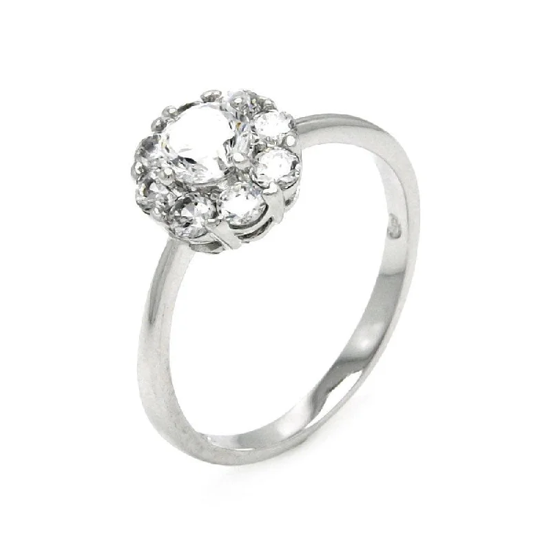 Ladies rings worldwide appeal-Silver 925 Rhodium Plated Clear Cluster CZ Flower Bridal Ring - BGR00444