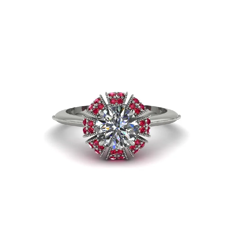 Ladies engagement rings minimalist trends-Ruby Crown Halo Engagement Ring - Annie No. 48