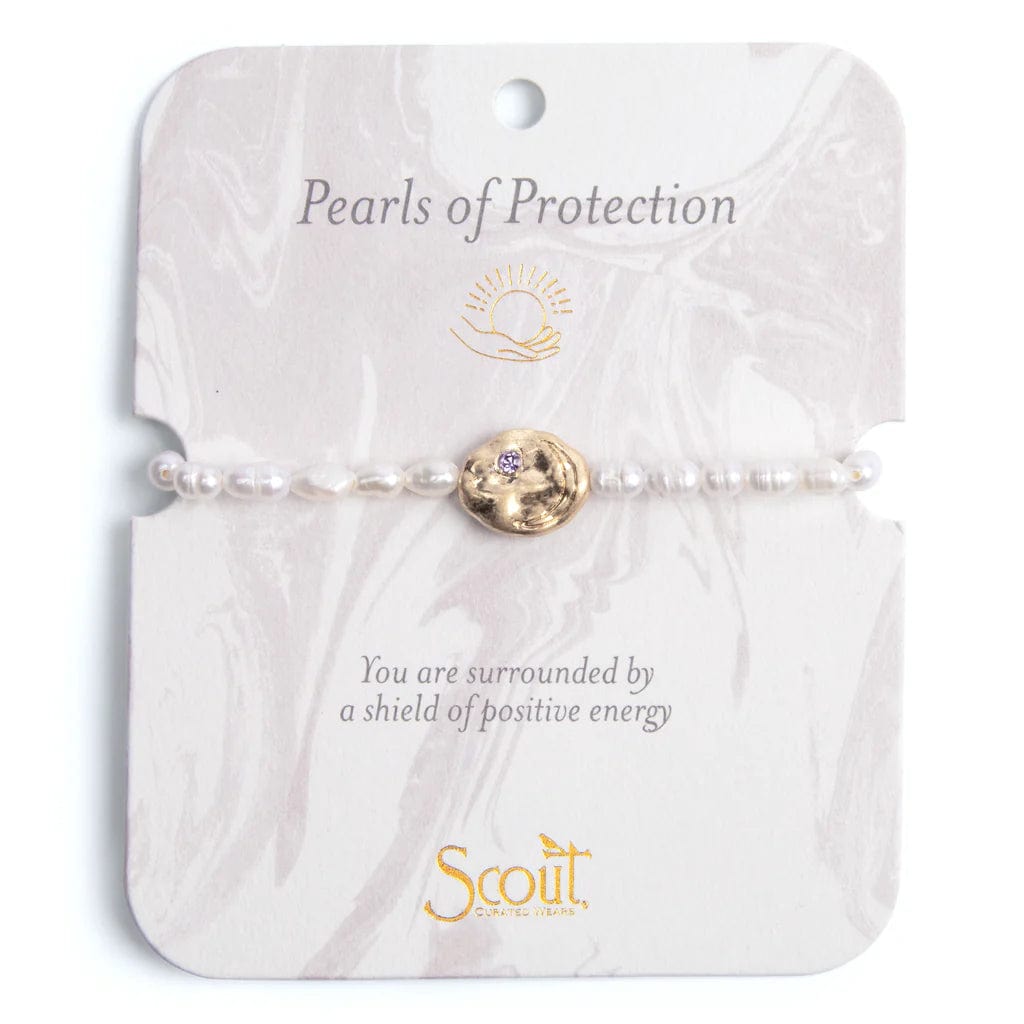 Ladies bracelets cuff looks-Pearls of Protection Affirmation Bracelet in Gold