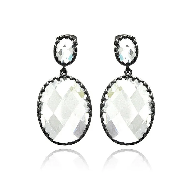 Ladies earrings investment value-Silver 925 Rhodium Plated Round Black Matte CZ Dangling Earrings - BGE00272