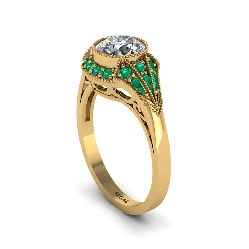 Ladies engagement rings European flair-Emerald Vintage-Inspired Besel Engagement Ring - Makenzie No. 16